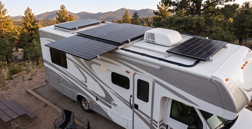 Class C motorhome with SlideTrack solar