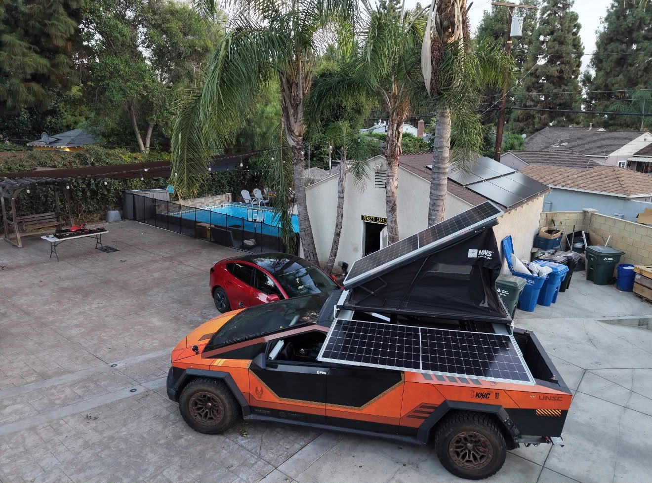 Cybertruck tent camp with solar